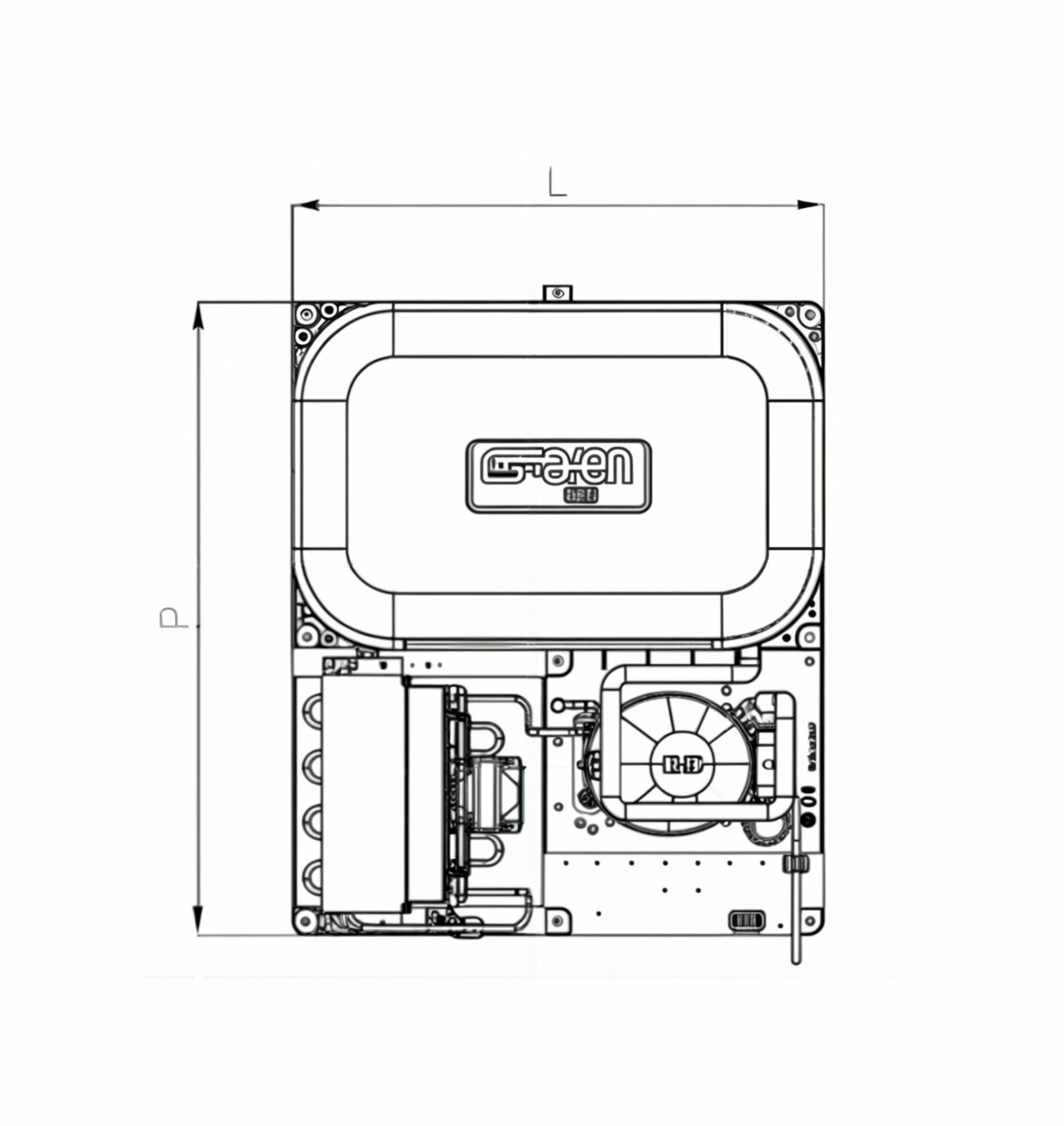 Industrielles Schema der von Automat-e verwendeten Kälteeinheit zur Herstellung der gekühlten Schließfächer.
