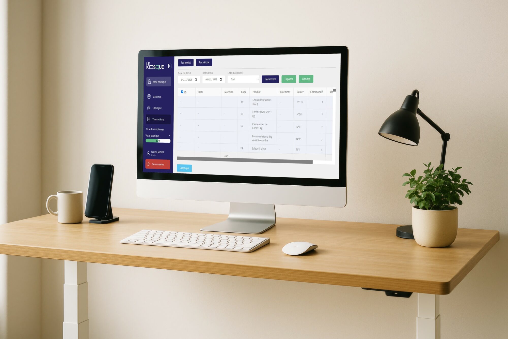 Le Kiosque, die Fernverwaltungssoftware für vernetzte Schließfächer von Automat-e, auf einem Computer abrufbar